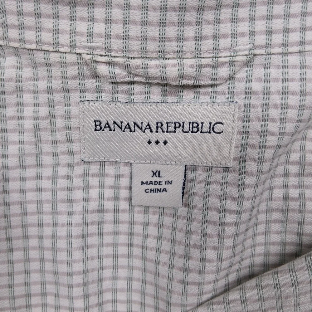 Banana Republic‎ Check Shirt Men's XL Beige Green Plaid Long Sleeve Cotton